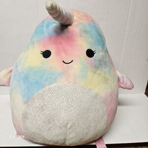 KellyToy 2021 Squishmallow Rainbow Tie Dye "Navina" Narwhal Backpack